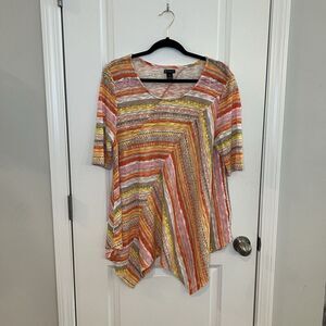 New Directions Women’s Top XL Asymmetric Tunic Aztec Print